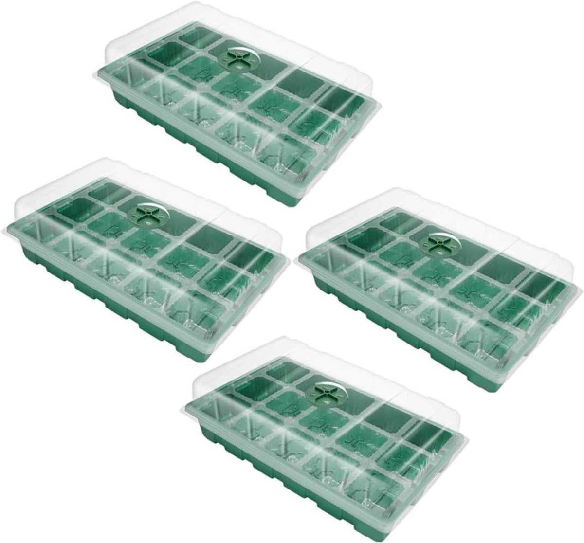 Zaadbakjes Set - Kiembakken Kweekbakken - Planten Kweken - Met Drainagesysteem - 37 x 23 x 6 cm - Groen