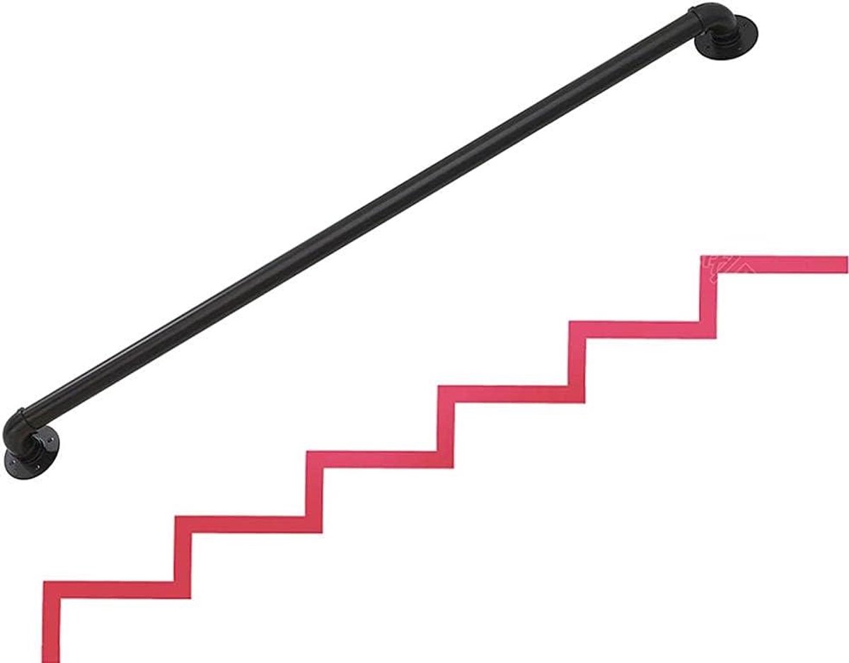 Wandleuning voor trap - Trapleuning steun - Veilig traplopen - Stevig ijzerwerk - 7 voet - Zwart
