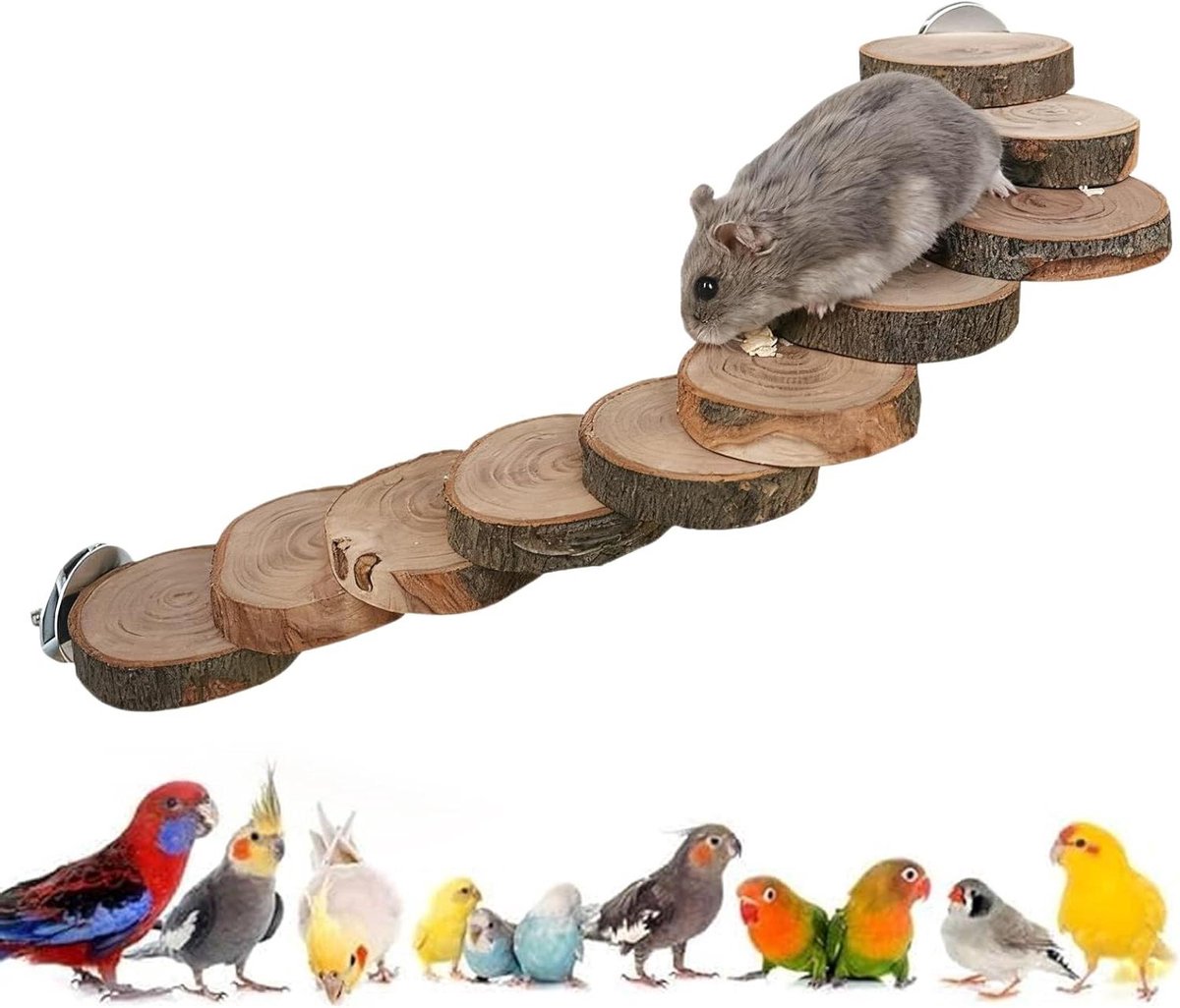 Vogelladder Speelgoed - Klimtouw Vogelkooi - Vogel Verrijking - Robuuste Pikbestendige Materialen - 45 x 18 x 5.7 cm - Natuurlijk