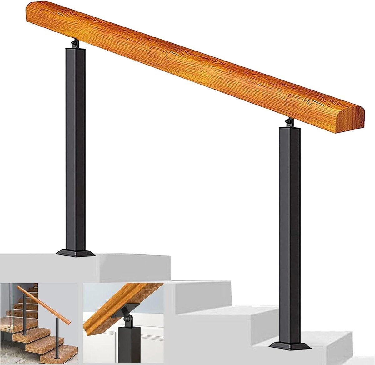 Trapleuning Set - Veiligheidshandgreep - Veilig Traplopen - Stevig Smeedijzer - 80cm Lengte - Zwart