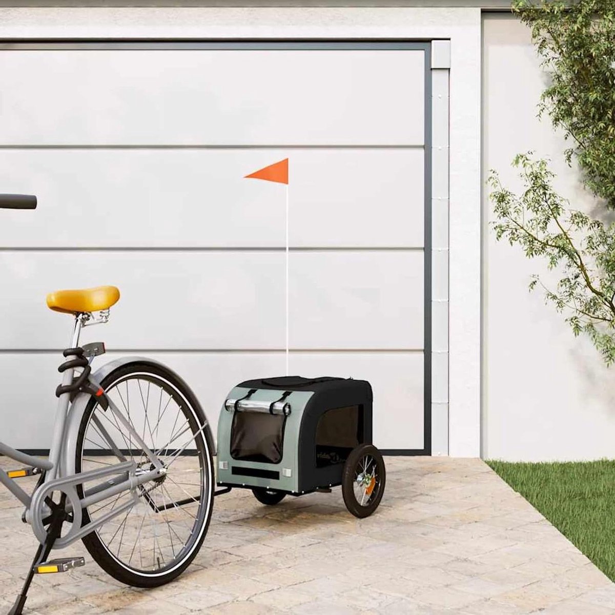 Gecheer Fietskar voor honden, robuust Oxford-weefsel en stalen frame, 2 kleuren grijs-zwart, weerbestendig, voor hondentransport en fietstochten 93825