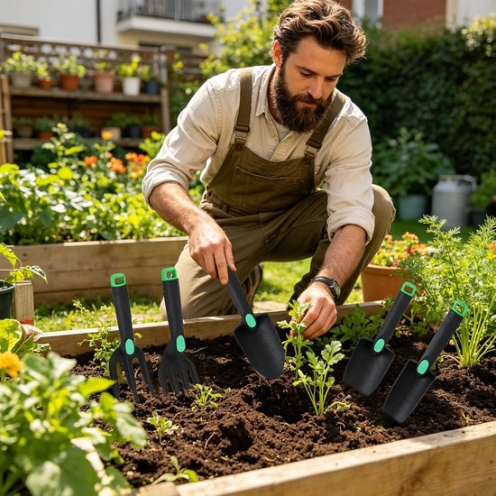 Tuingereedschapsset - Handgereedschap - Buiten planten - Ergonomische handgrepen - 4-delig - Grijs — afbeelding 5