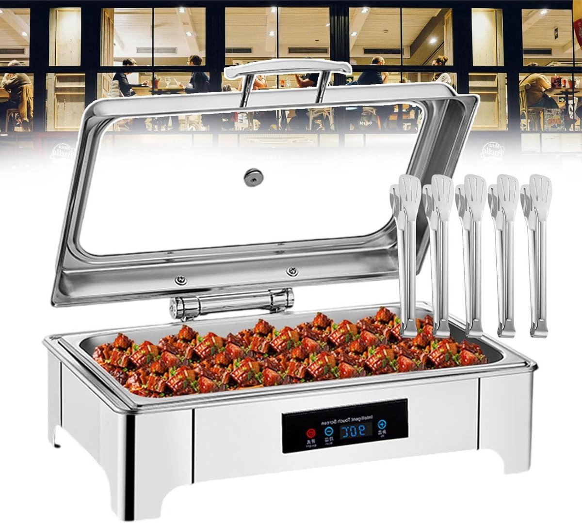 Elektrische Voedselwarmer - Buffet Server - Gerechten Warm Houden - Digitale Temperatuurweergave - 135 Liter Inhoud - Zilver