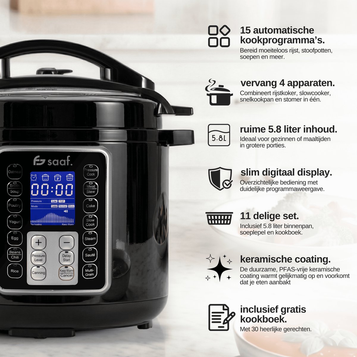Multicooker - 11-Delige Set - 6L - 12 Automatische - afbeelding 2