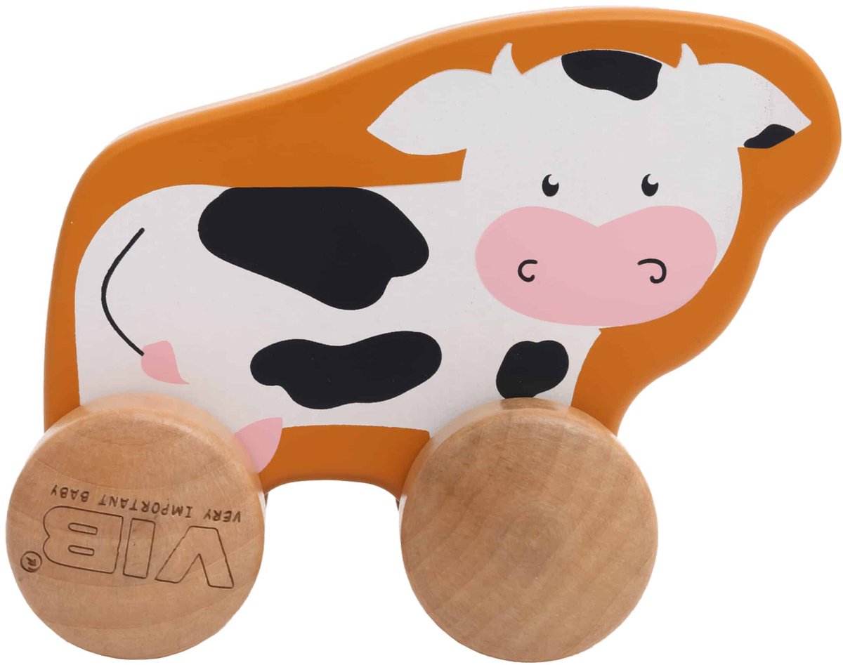 VIB® - VIB® koe op wielen - 11 cm x 6 cm x 10 cm - Babykleertjes - Baby cadeau - zwangerschap aankondiging - geboorte cadeau