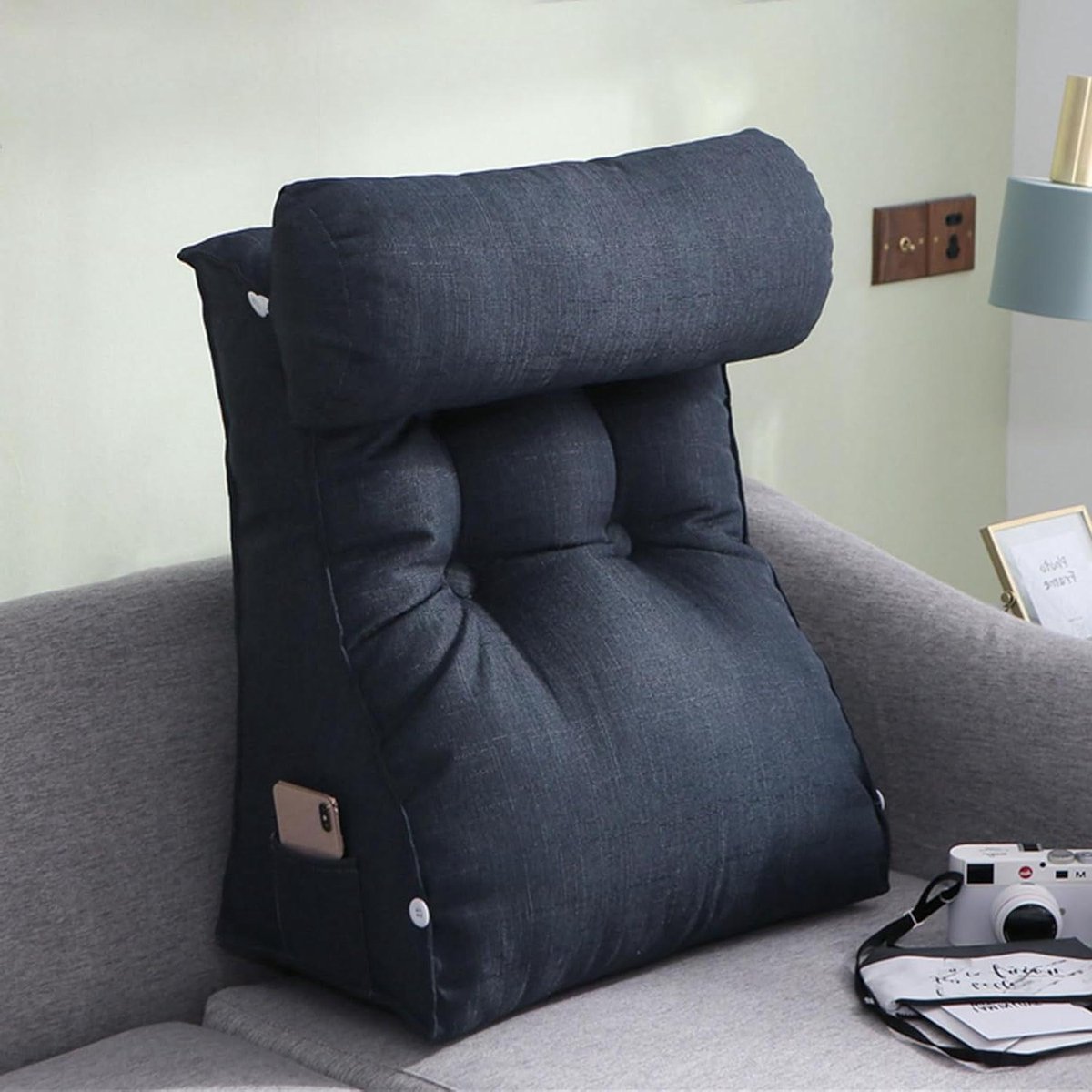 Verstelbaar Bedkussen - Leeskussen Nekrol - Comfortabel Lezen - Afneembare Neksteun - 55x60x30cm - Gerookt Polen