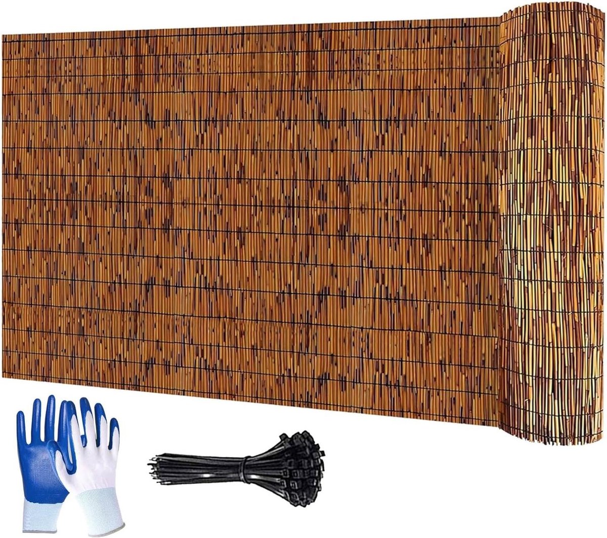 Rietrol Privacyscherm - Balkonafscheiding Bamboe - Buitenruimte Verfraaien - Natuurlijk Gecarboniseerd Riet - 180x500cm - Bruin