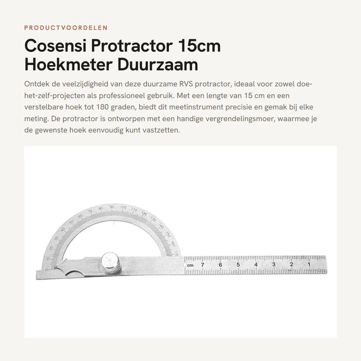 Dailygoods- Hoekmeter 180 Graden - Ruler/Gradenboog - Roestvrij Staal - Verstelbaar - Lock Nut - Duidelijke Schaal - Protractor