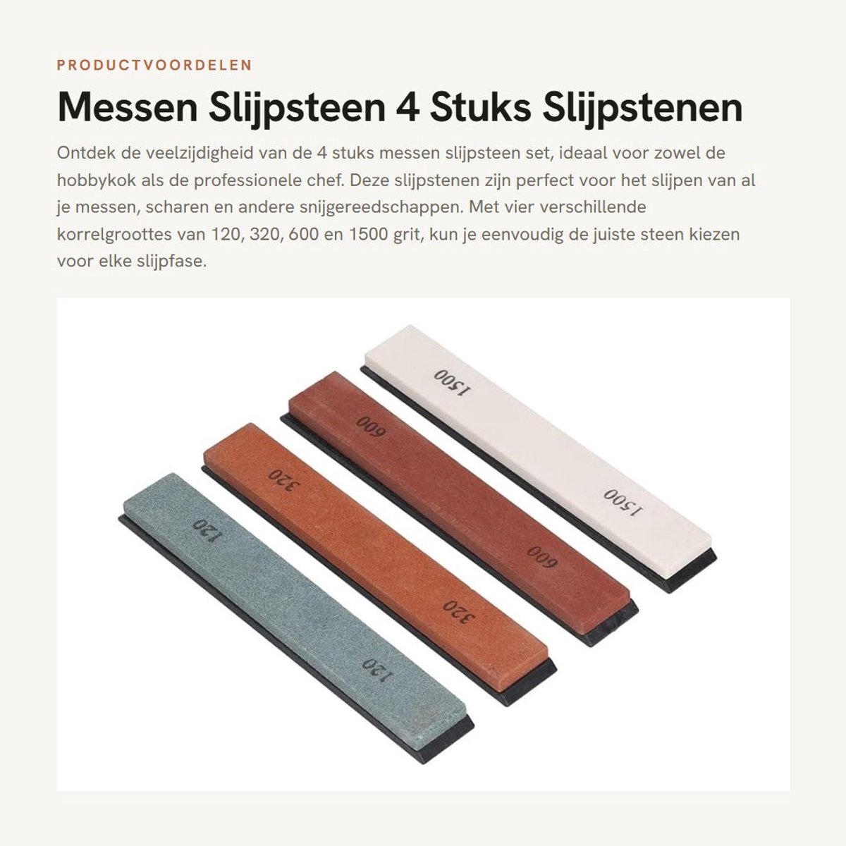 Dailygoods- Slijpsteen Set 4 Stuks - 120/320/600/1500 Grit - Antislipbasis - Duurzaam - Wit Korund - Afmeting 150 x 23 x 6 mm - Messenslijper