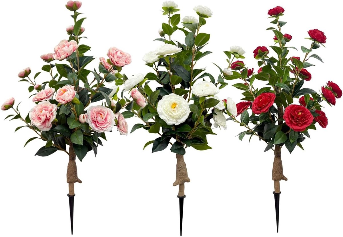 Kunstbloemen Camellia - Realistische plant - Decoratie binnen buiten - Makkelijk te verzorgen - 88 cm hoog - Wit