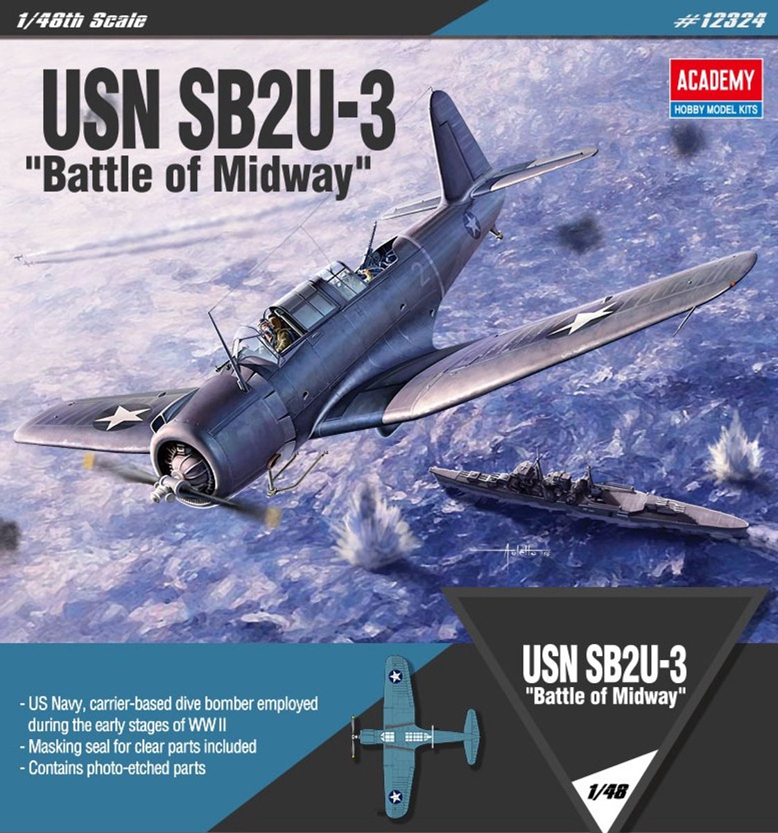 Academy Modelbouwpakket Vliegtuigen - 12324 USN Vought SB2U-3 Vindicator WWII - Battle of Midway - Amerikaans Propellervliegtuig Plastic - 1:48 - Modelbouw