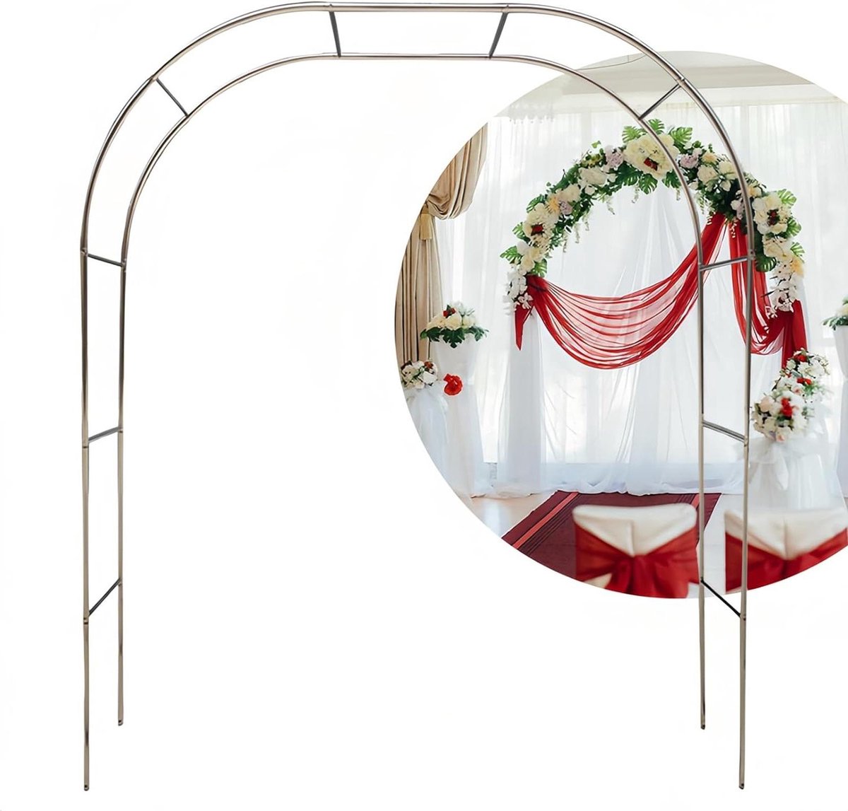 Roestvrijstalen Tuinboog - Rozenboog Prieel - Klimplanten Ondersteunen - Roestbestendig Metaal - 150-350 x 240 cm - Zilver