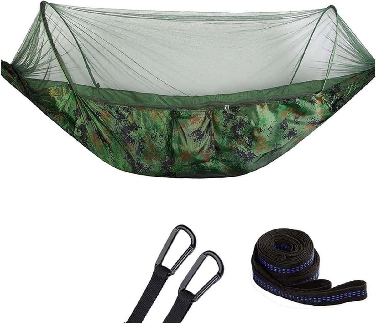 Schommelset Hangmat - Kampeerhangmat Outdoor - Ontspannen Buiten - Geïntegreerd Muggennet - 290 x 140 cm - Camouflage