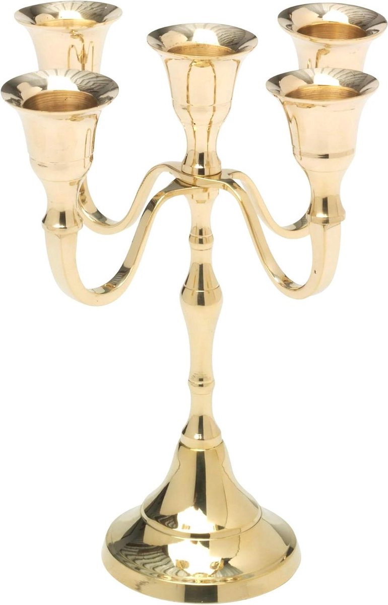 Kaarsenstandaard - Kandelaar Decoratie - Sfeervol Huis - 5 Vlammen - 18 cm Hoog - Goud