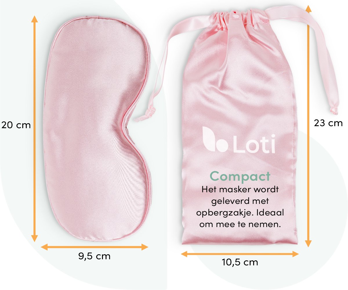 Loti Premium Zijden Slaapmasker + Opbergzakje - 100% Verduisterend Oogmasker - Verstelbaar - Blinddoek - Zijdezacht - Anti-Rimpel – Eye Mask – Sleep Mask – Roze — afbeelding 6