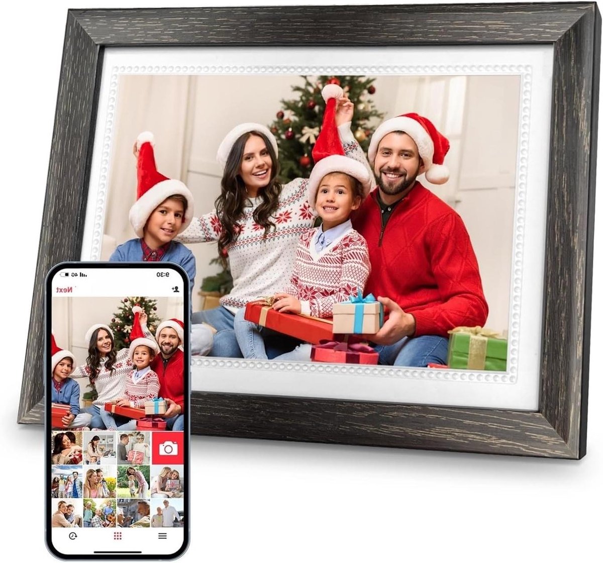 WiFi Digital Photo Frame 32GB Memory 10.1 Inch 1280x800 IPS LCD Touch Screen Playable Video Smart Digital Photo Frame Easy Sharing(Wood frame)