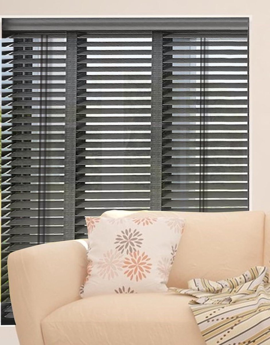 Houten Jaloezieën - Raambekleding - Lichtregeling - Massief Hout - 140 x 100 cm - Zwart