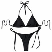 Zwart bikini set dames driehoek bikini halter bikini tie string bikini zwempakset met laag taille bikini broekje 2 delige strandkleding vakantie zwemkleding maat L