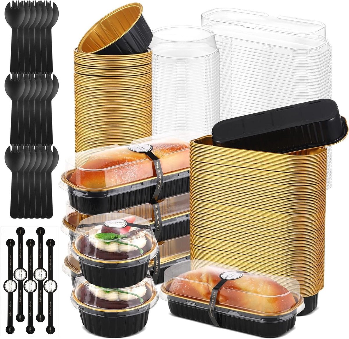 Mini Bakvormen - Taartjes Muffin - Individuele Porties - Met Deksel - 200 Stuks - Zwart
