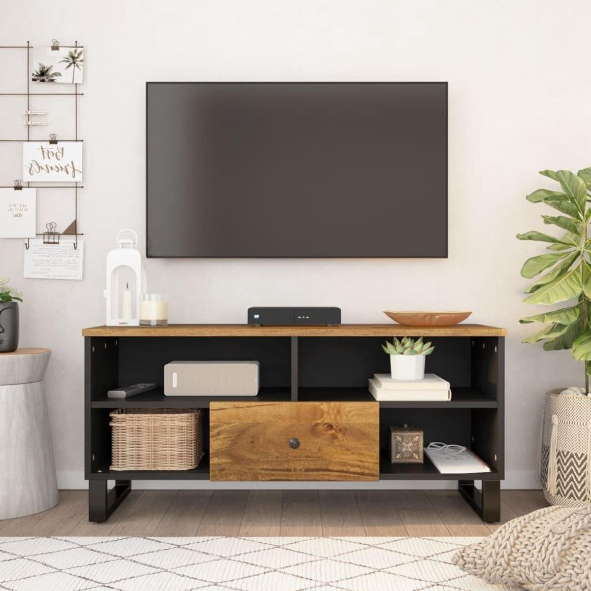 TV meubel - TV kast - Media opslag - Massief mangohout - 100x33x46 cm - Honingbruin