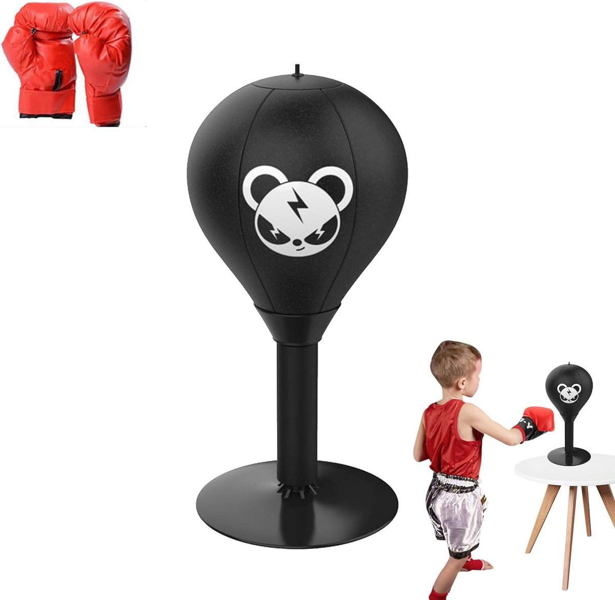 Desktop Bokszak - Zuignap Tafelbal - Stress Verminderen - Verdikt PU Materiaal - 40 x 177 cm - Zwart