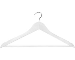 Jocca White Wooden Coat Hangers, Trousers Hangers and Notches to Prevent Clothes Slipping, Chrome Hooks, 44 x 16 x 1 cm