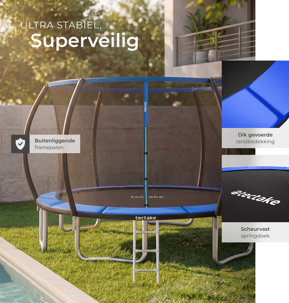tectake® Trampoline met Veiligheidsnet en Trap - 366 cm - Veilig en Stevig voor Buiten - Tuintrampoline - Fitnesstraining - Kindertrampoline — afbeelding 10