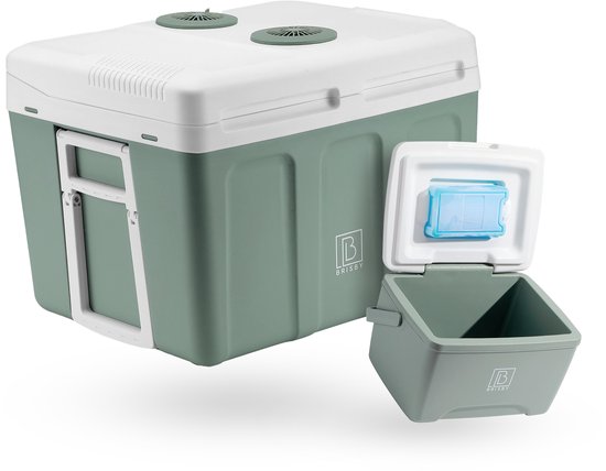 Brisby 40 Liter Elektrische Koelbox, Frigobox Deluxe met 12V, 220/230 Volt Aansluiting voor Auto en Camping – AC/DC - inclusief passieve koelbox - GROEN