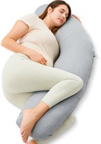 Momcozy J Vorm Zwangerschapskussen – Ergonomisch Steunkussen voor Zijslapen – Jersey Stof - Lichtgrijs