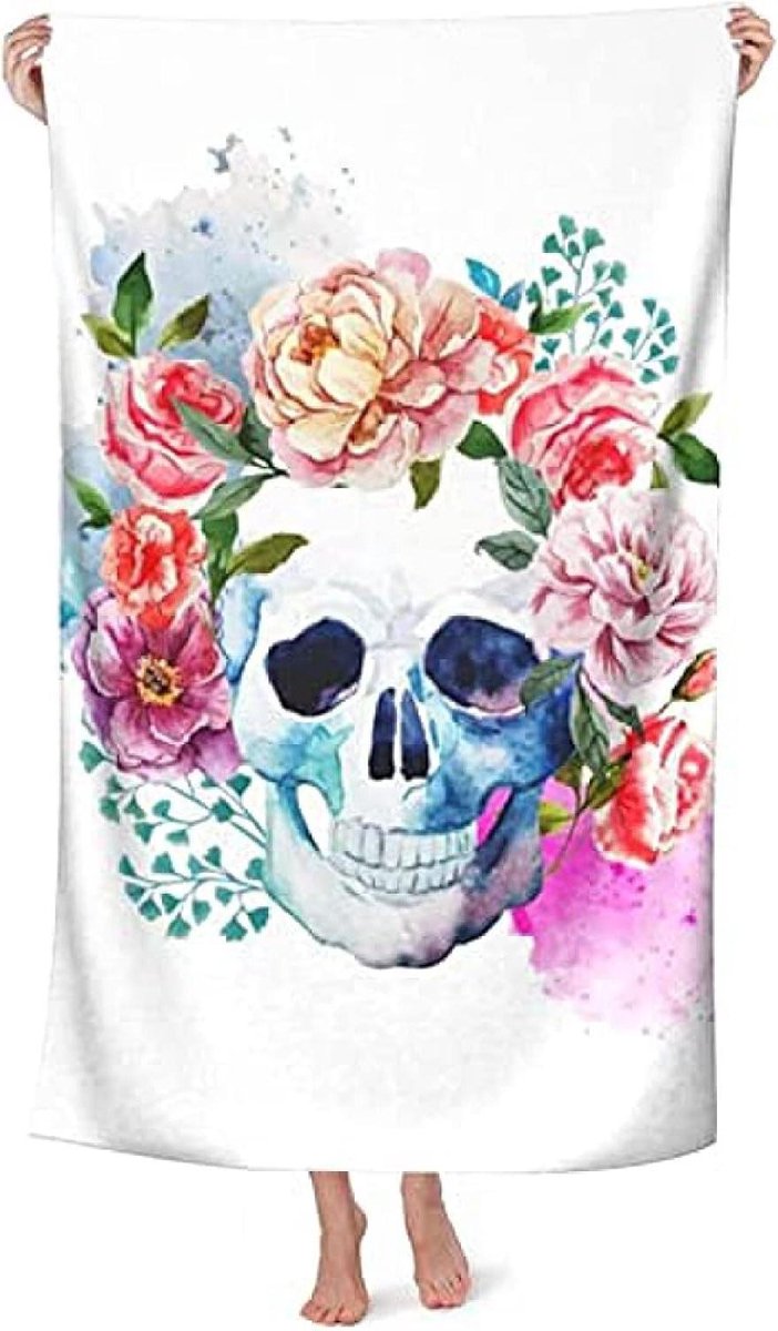 Microfiber Beach Towel for Adults, Cute Skull with Flowers, Outdoor Pool Beach Towels, Sup