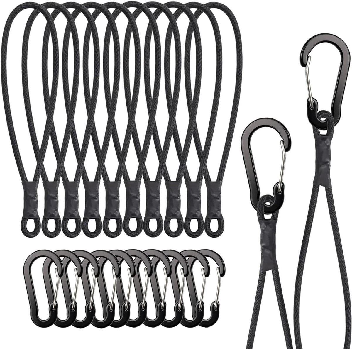 Elastische spanbanden - Spanhaak touw - Outdoor bevestigen - Duurzaam latex materiaal - 10 stuks 20cm - Zwart