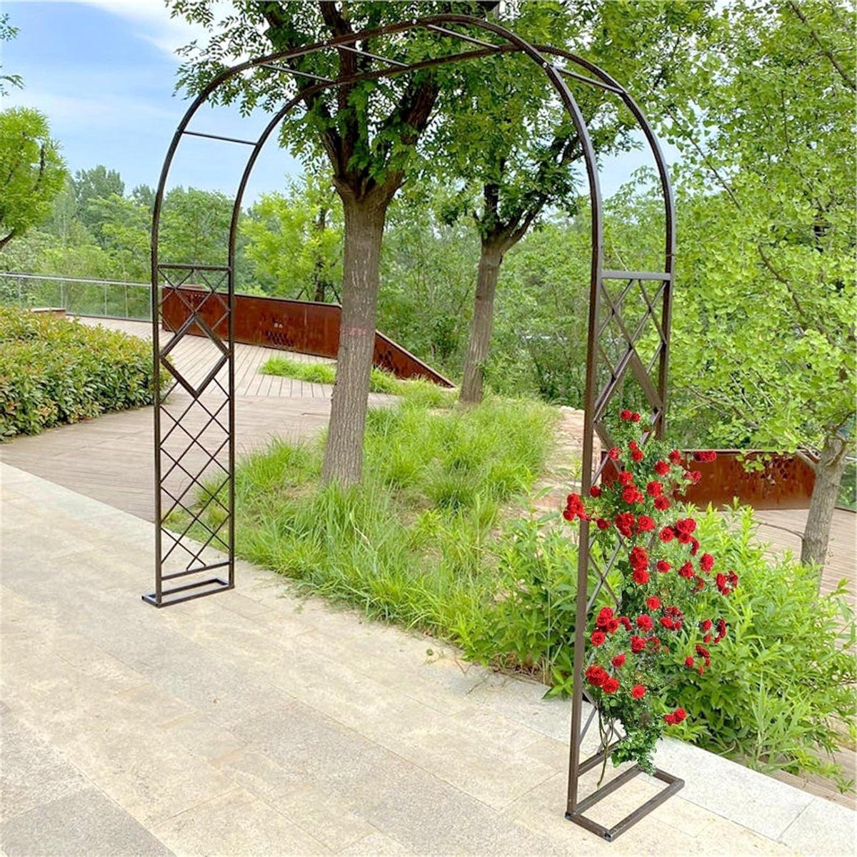 Rozenboog Metaal - Tuinboog Klimplant - Decoratie Tuin - Met Basis - 380x230cm - Wit