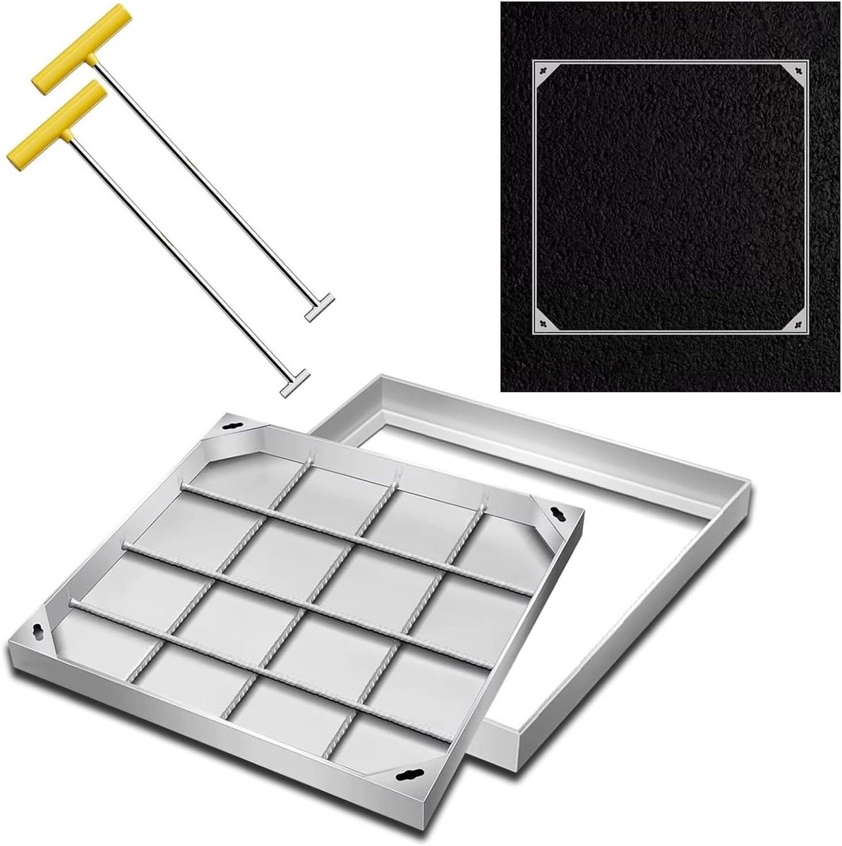 Putdeksel RVS - Septic tankdeksel Rioolafdekking - Inspectie en Onderhoud - Roestbestendig Gegalvaniseerd - 65x65cm - Zilver
