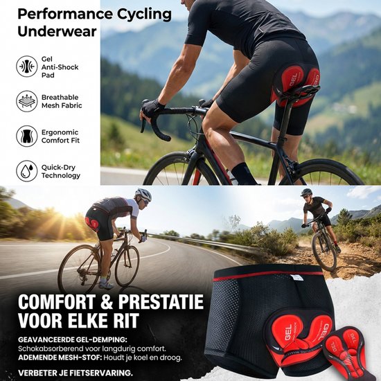 Mountainbike Onderbroek Heren - Fiets Sportonderbroek met Zeem & Verdikt siliconenkussentje - 5D Gel Pad Shockproof - Shockproof MTB Sportbroek - Ademend Mesh - Rood en zwart S — afbeelding 3