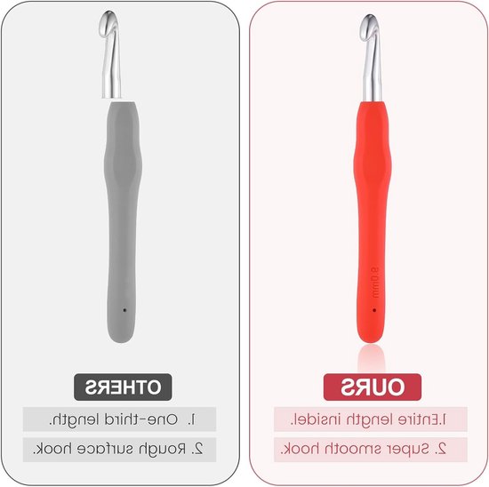 Set van 4 ergonomische haaknaalden 7mm, 8mm, 9mm, 10mm in verschillende kleuren met zachte handgreep voor beginners, ideaal voor het haken van truien, sjaals en mutsen — afbeelding 5