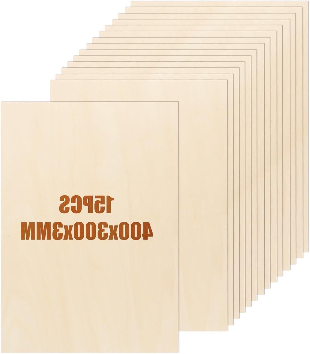Pack van 15 multiplex platen 3 mm voor ambachten, DIY-projecten en modelleren - 400 x 300 mm houten panelen voor schilderen en graveren