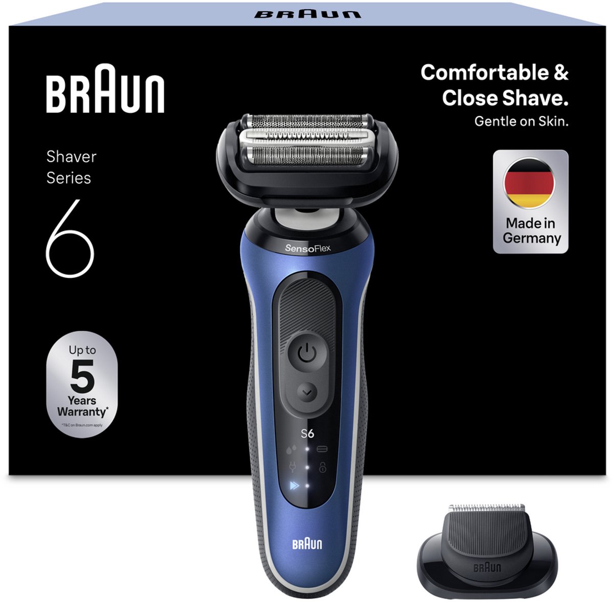 Braun Series 6 Elektrisch Scheerapparaat - +1 Opzetstuk - 62-B1200S - Blauw - Scheerapparaat voor Mannen