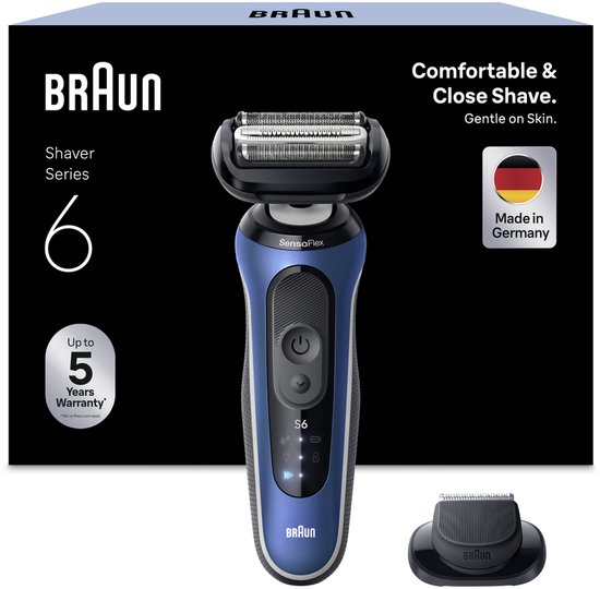 Braun Series 6 Elektrisch Scheerapparaat - +1 Opzetstuk - 62-B1200S - Blauw - Scheerapparaat voor Mannen