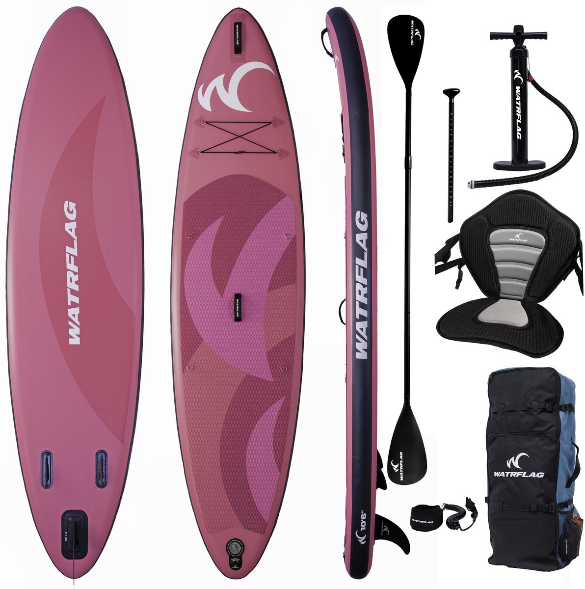 Watrflag Glide-Pink SUP Board 10'6'' Set - 320 cm - Allround Opblaasbaar Stand Up Paddle Board met Kajak zitje kajak peddel, pomp en rugzak 320