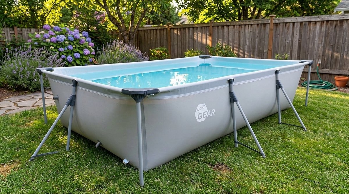 Frame zwembad 300x200x70 cm – Opzetzwembad met stalen frame 3700 liter – Rechthoekig Tuinzwembad PVC versterkt vinyl – House&Garden Steel Frame Pool – Lichtgrijs – Inclusief reparatiepatch