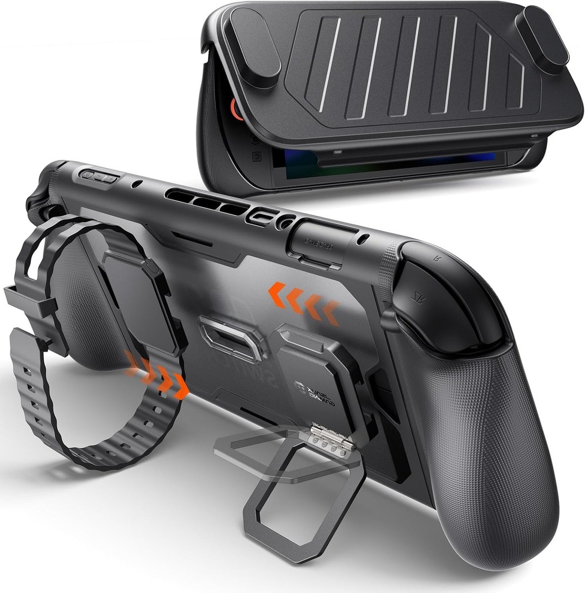 Beschermhoes voor Nintendo Switch 2, 360° Volledige Bescherming, Schokbestendig ModCase met Voorcover, Metalen Stand en Siliconen Strap, Ergonomisch en Antislip Grip - Basis Set