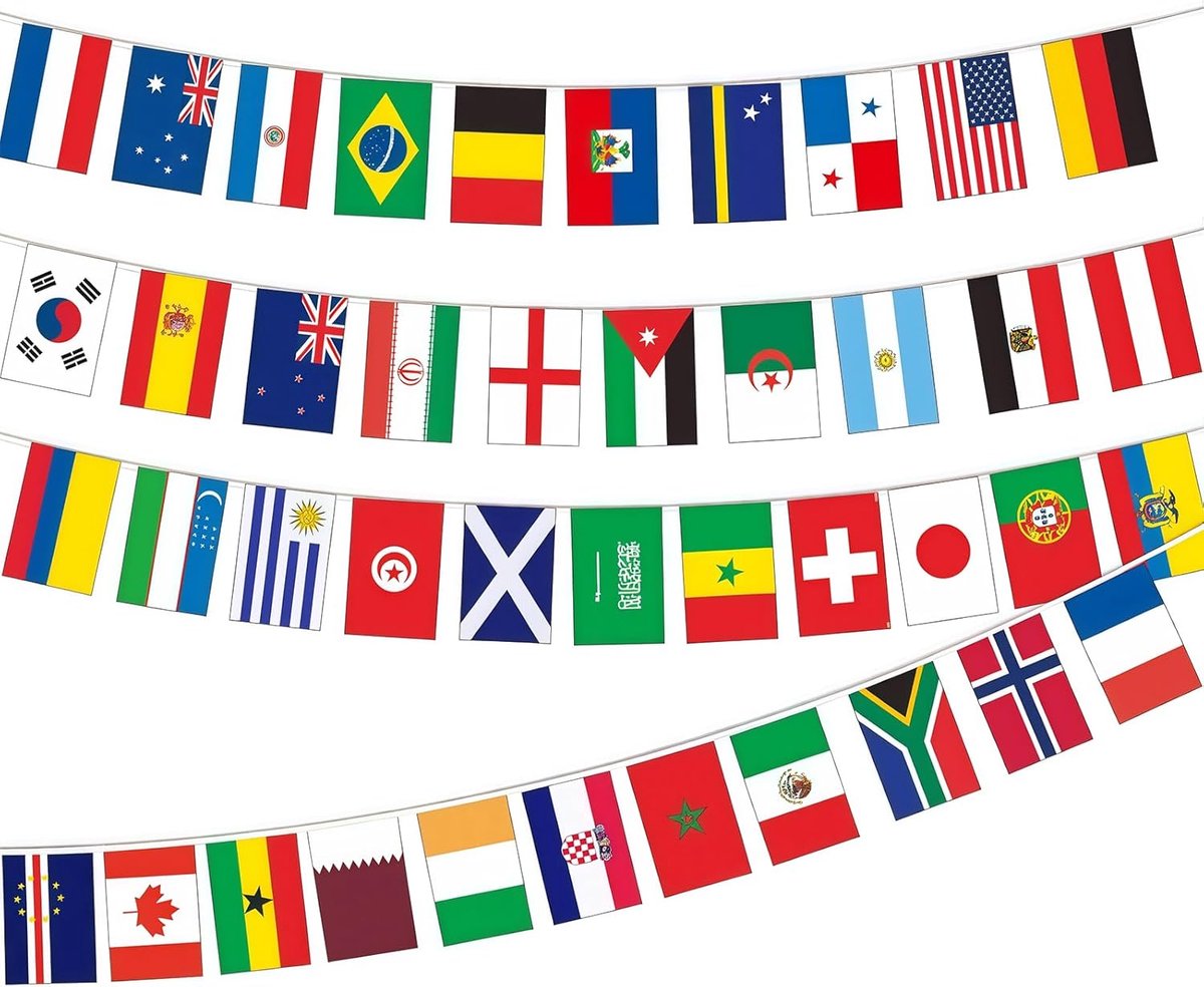 WK 2026 Vlaggenlijn - 42 Landen - 13,5 m Vlaggenlijn Europese - vlaggen - Voetbal WK 2026 - WK Voetbal Decoratie - Voor WK Kijken, Sportbars, Clubs en Grote Tuinfeesten - 14 x 21 cm