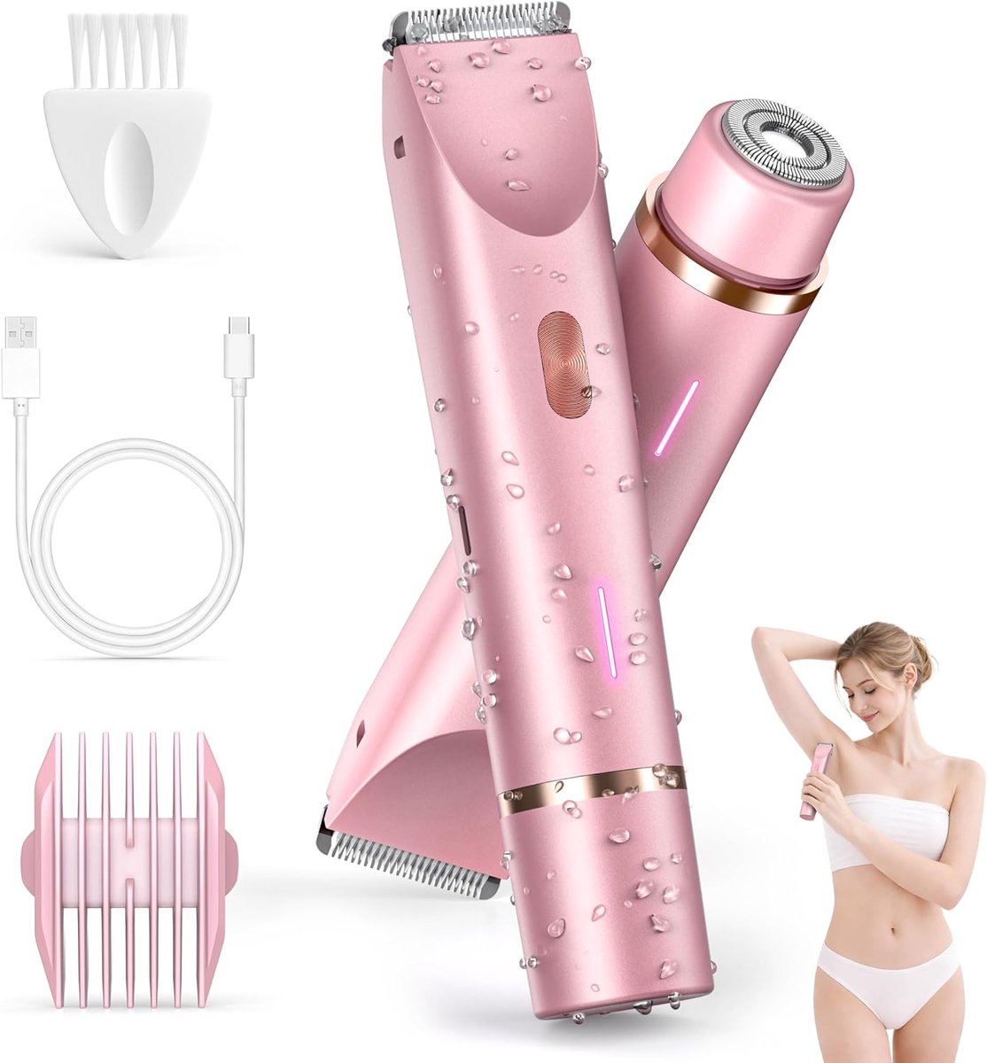 2-in-1 Elektrisch Trimmer - Draagbare Ladyshave - Wenkbrauw Trimmer - Gezichtsontharing - Gezicht Trimmer Vrouw - Snor Trimmer - Facial Hair Remover - Mini Shaver - Eyebrow Trimmer - Voor gezicht,enen, oksels en gevoelige zones - Roze