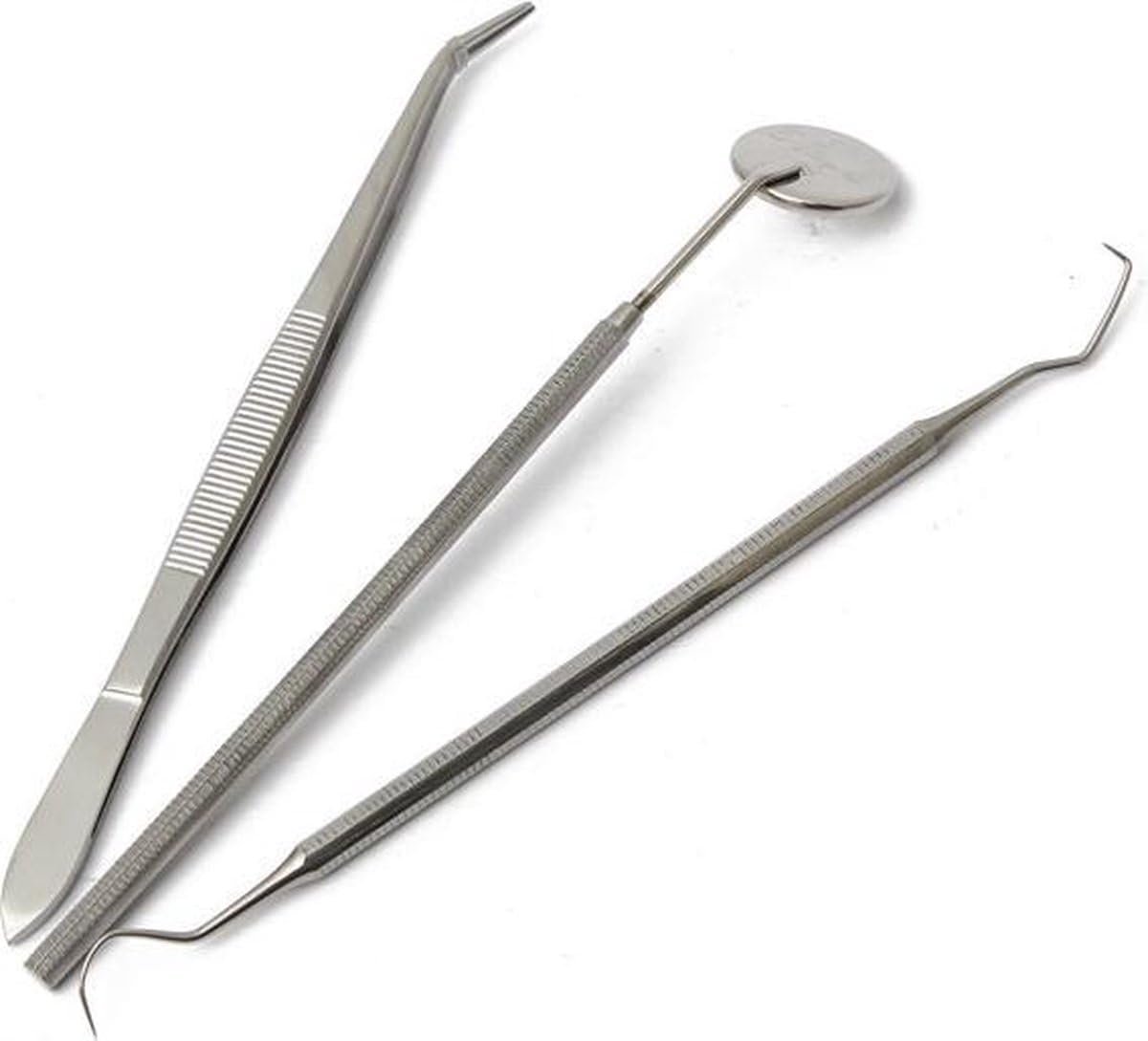 Okado Tandarts Mondspiegel Set 3-delig Zilver – Mondspiegel en Haakjes van Metaal – Voor Mondverzorging en Inspectie