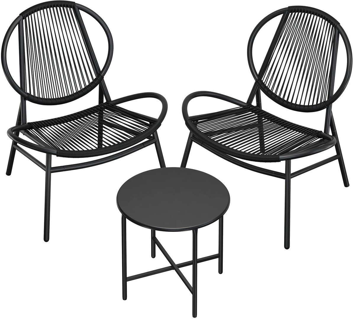 Archi Balkonset 3-Delig van PE Polyrattan – Tuinset - Tuinmeubelset met 2 Stoelen en Bijzettafel voor Balkon, Terras en Tuin - Zwart