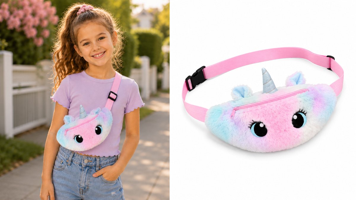 Unicorn Heuptasje voor Meisjes – Kinderen vanaf 6 Jaar – Roze Pluche Fanny Pack – Verstelbare Riem – Unicorn Tasje