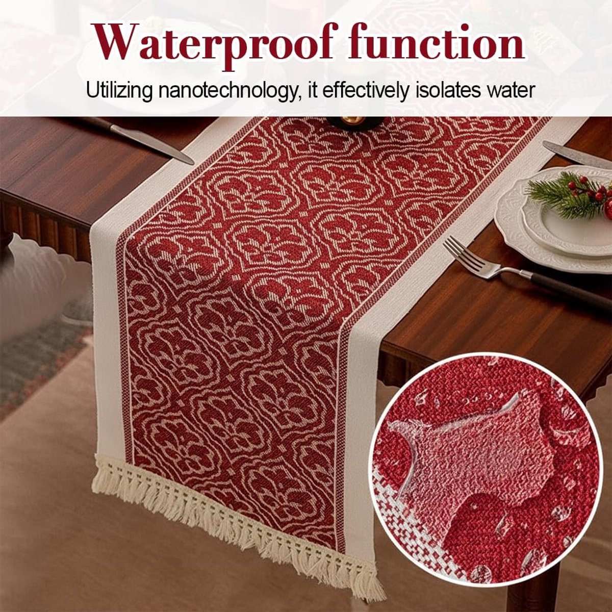 ZEYNOMAX- Tafelloper Waterdicht - Feestelijke Tafeldecoratie - Franjes met Kwastjes - Comfortabel Materiaal - Polyester/Linnen - Vuilafstotend - Tafelkleed