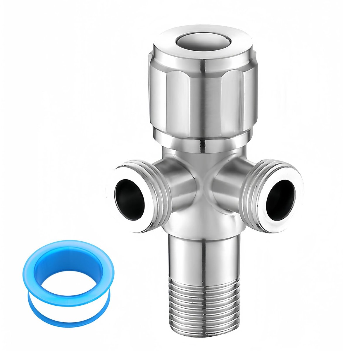 Dailygoods- Omleidingsklep Drieweg - Roestvrij Stalen Hoekventiel - Badkraan/Douche Aansluiting - 8m Teflon Tape - G1/2 Wateruitlaat - Verstelbare Waterinlaat - Omstelkraan