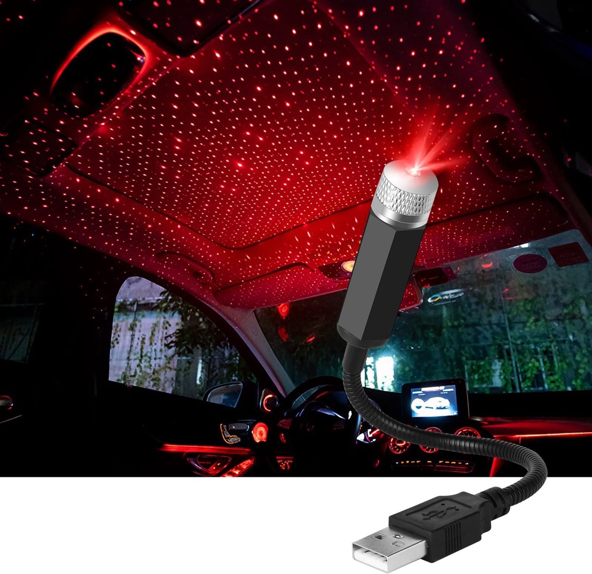 Dailygoods - LED Autoplafond - Sfeerlicht voor Auto - Verstelbaar en Meerdere Modi - Rood - USB Mini-autoplafond - Geschikt voor Auto en Thuis - Party...
