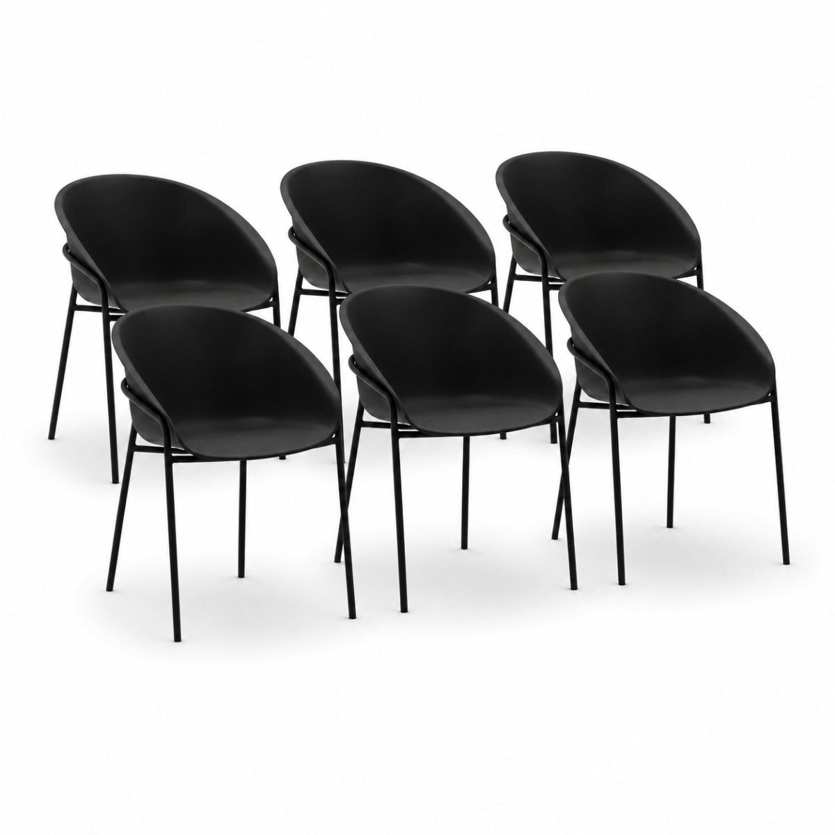 DS4U® - Ella stoel - Set van 6 - Zwart - Kunststof - Weerbestendig